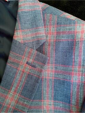 Tommy Hilfiger Linen Navy Plaid Blazer with Red Windowpane